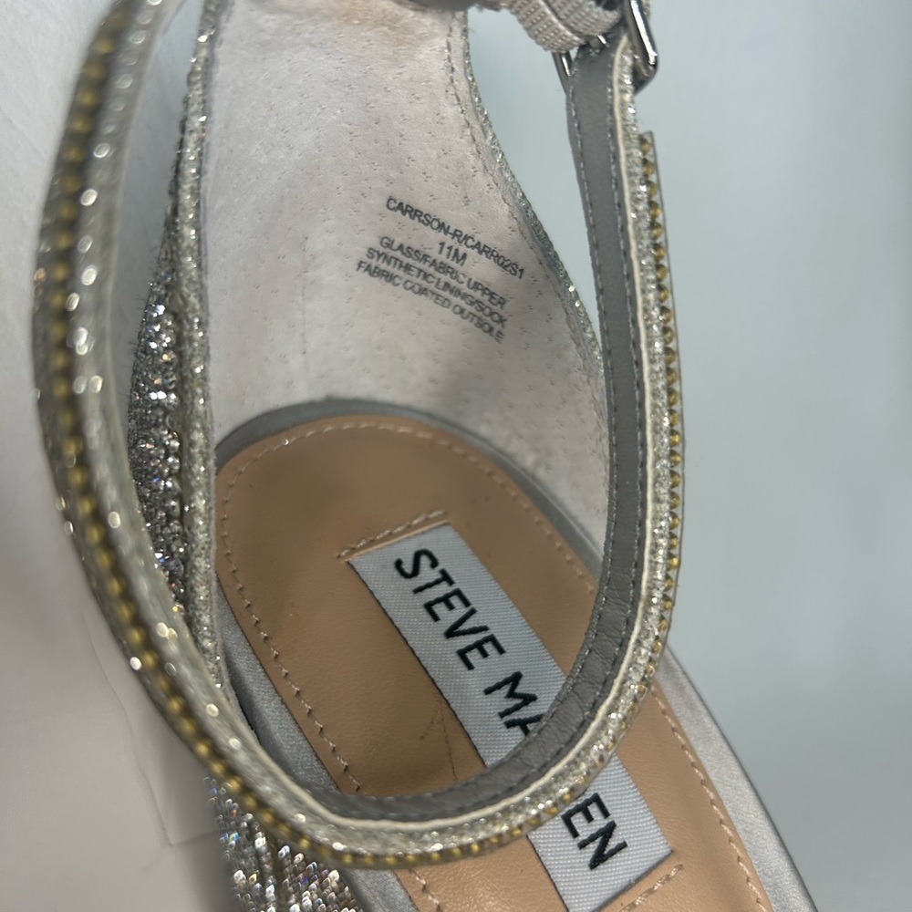 Steve Madden Carrson Crystal Covered Block Heel Sandals – Silver | 4” Heel - Picture 4 of 6